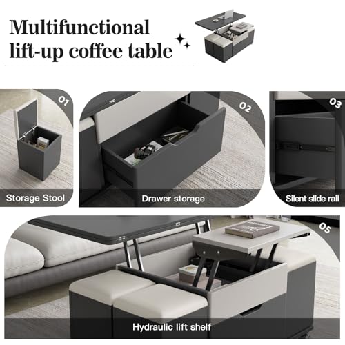 Lift Top Coffee Table with 4 Stools and Storage I815295