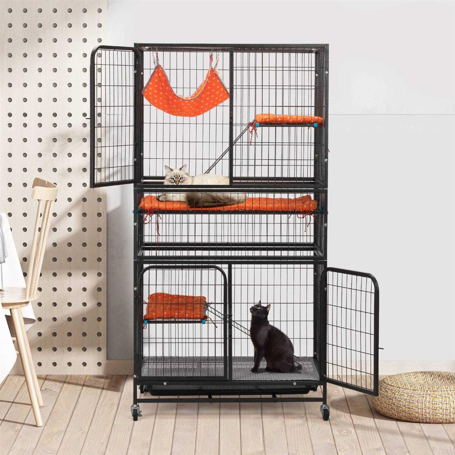 4-Tier Wire Cat Cage Pet Enclosure with Removable Wheels N17241