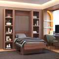 Queen Murphy Wall Bed in Brown Wood Grain with Two Bookshelves R67562
