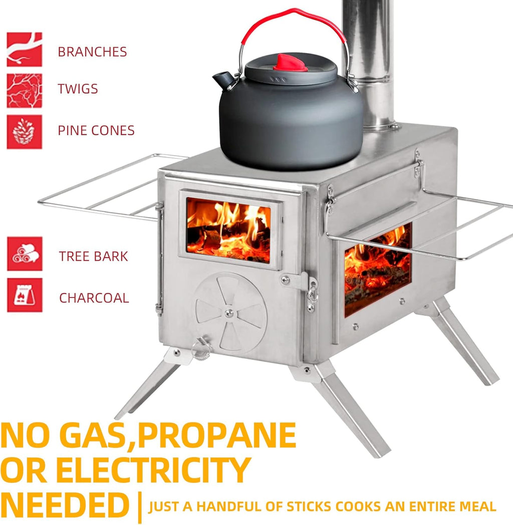 Stainless Steel Wood Burning Camping Stove with Chimney Pipes J7812