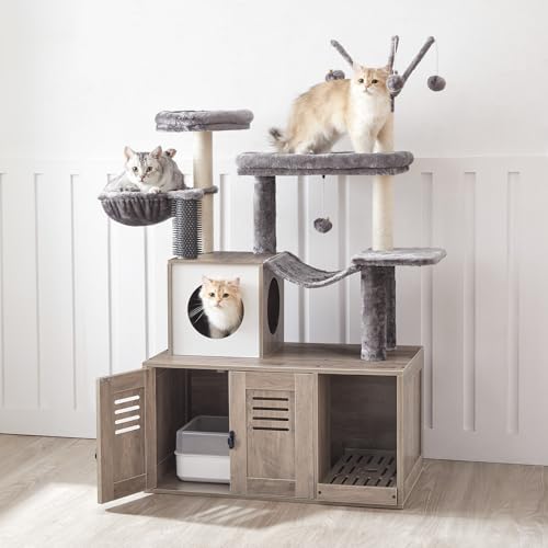 Large Hidden Litter Box with Scratching Posts, Greige A308