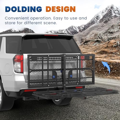 500 Lbs Folding Hitch Mount Cargo Carrier, 2" Hitch Receiver, 60" x 24" x 14" Size V826