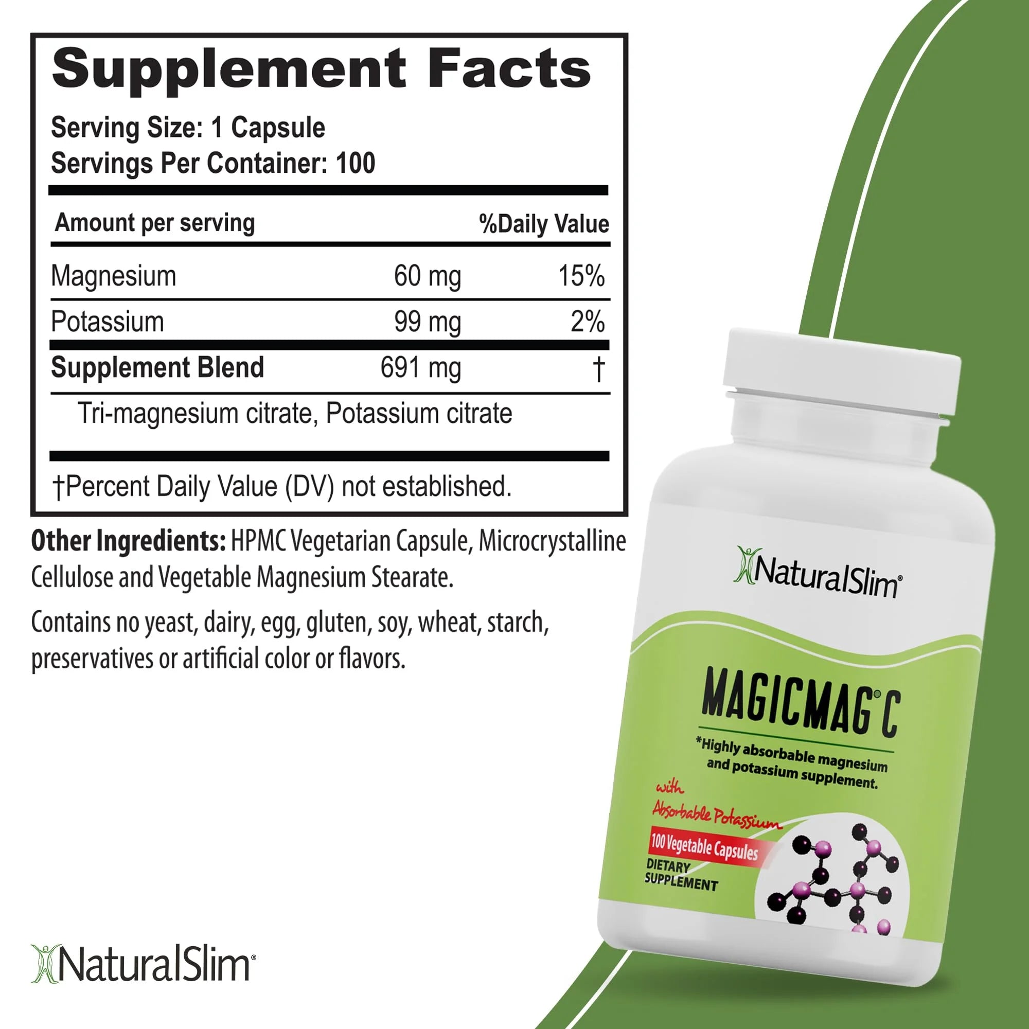 2-Pack Magnesium Citrate Capsules with Potassium, 100 Ct B275465