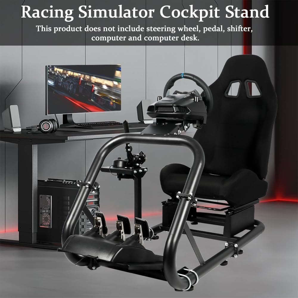 Racing Simulator Cockpit with Comfort Seat, Adjustable Sim Gaming Stand S62661