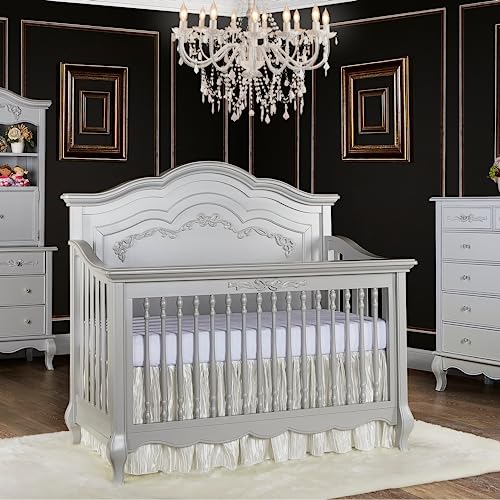 5-in-1 Convertible Crib in Frost, Greenguard Gold Certified, Wooden Baby Crib B466152