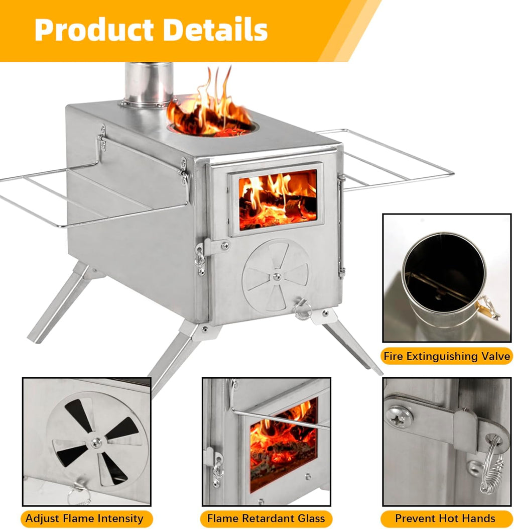 Stainless Steel Wood Burning Camping Stove with Chimney Pipes J7812