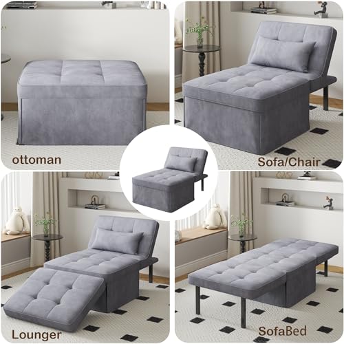 Gray Folding Ottoman Couch Bed with Adjustable Backrest H835