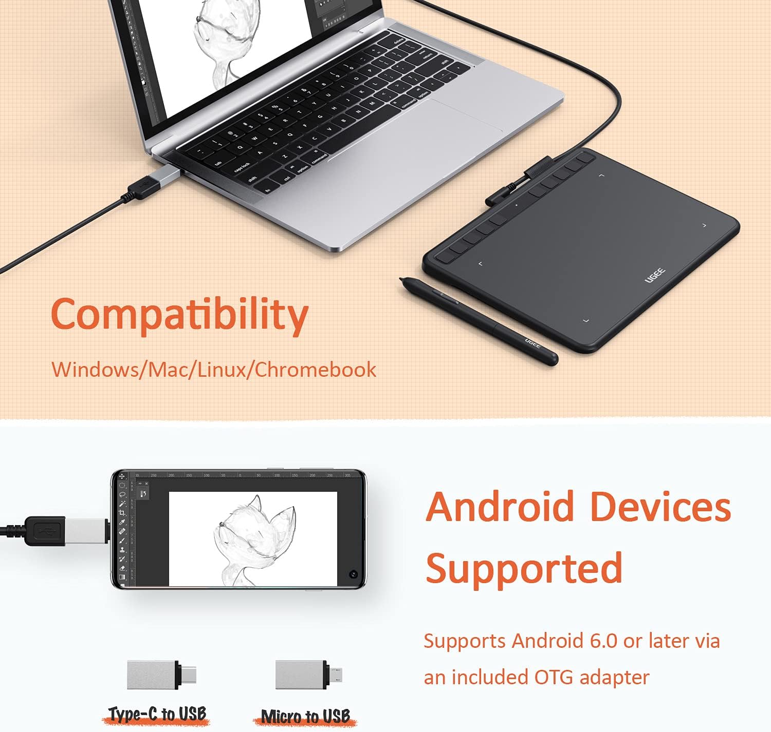 Graphics Drawing Tablet with Battery-Free Stylus Y3612