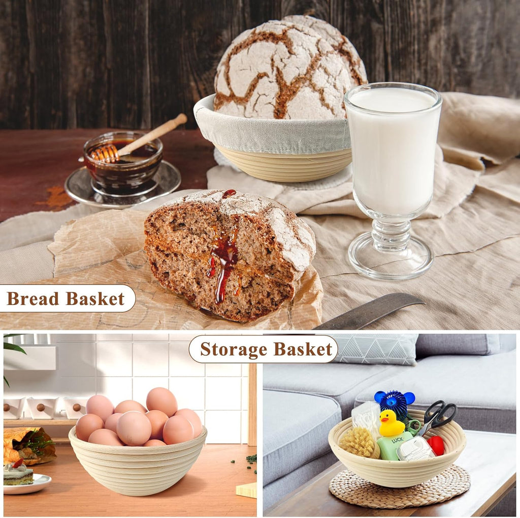 9 Inch Round & 10 Inch Oval Banneton Bread Proofing Basket with Liner, Bread Lame, Dough Scraper, Cleaning Brush H731