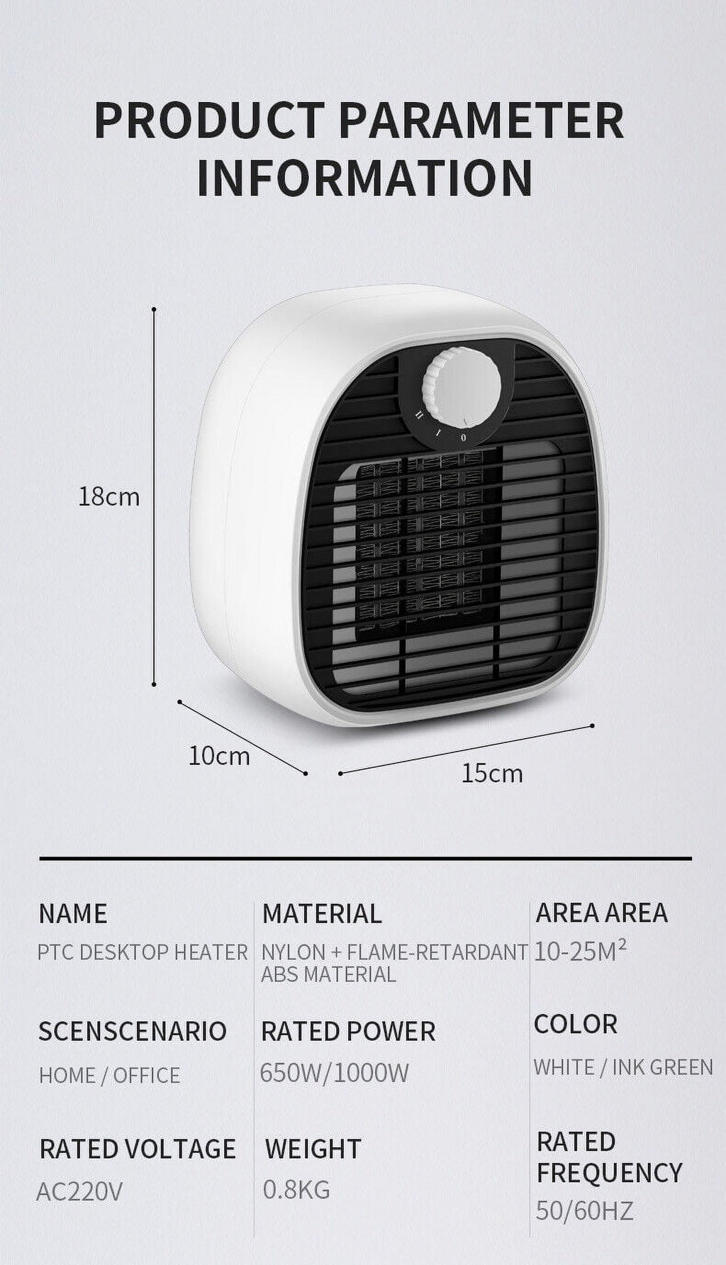 White Ceramic Electric Heater 1000W PTC K1279