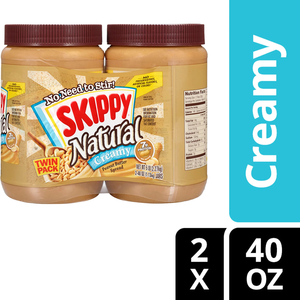 40 oz Plastic Jar Twin Pack Natural Creamy Peanut Butter Spread M3764