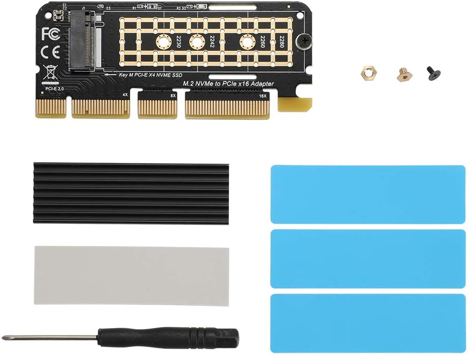 NVMe PCIe x16 Adapter Card with Heat Sink for M.2 NVMe SSD 2230/2242/2260/2280 O446