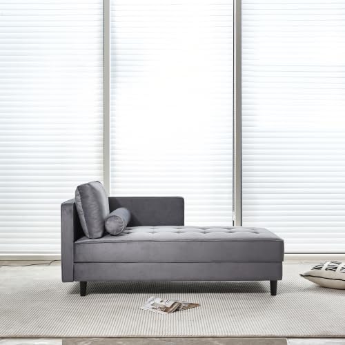 Gray Velvet Chaise Lounge Chair with Tufted Cushion M971