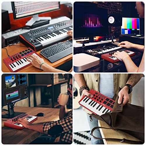 25 Key USB MIDI Keyboard Controller With 8 Backlit Drum Pads, Bluetooth Semi Weighted Q472375