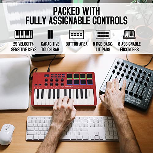 25 Key USB MIDI Keyboard Controller With 8 Backlit Drum Pads, Bluetooth Semi Weighted Q472375