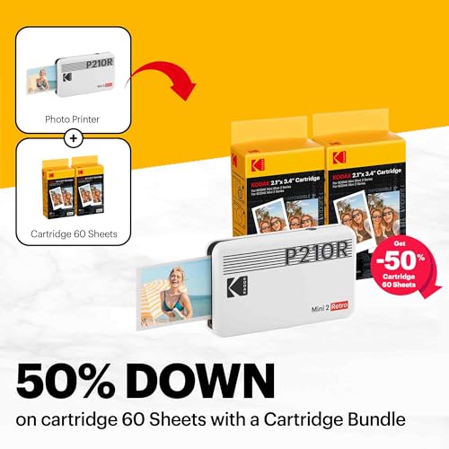 White Portable Photo Printer (2.1x3.4 inches) 8 Sheets + 60 Sheets Bundle Y997