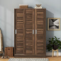 3 Door Freestanding Wardrobe Closet with Sliding Doors and Hanging Rod N5585