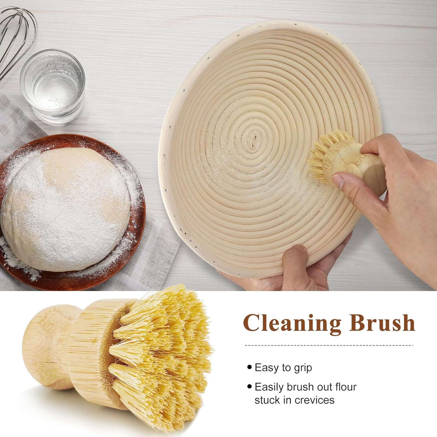 9 Inch Round & 10 Inch Oval Banneton Bread Proofing Basket with Liner, Bread Lame, Dough Scraper, Cleaning Brush H731