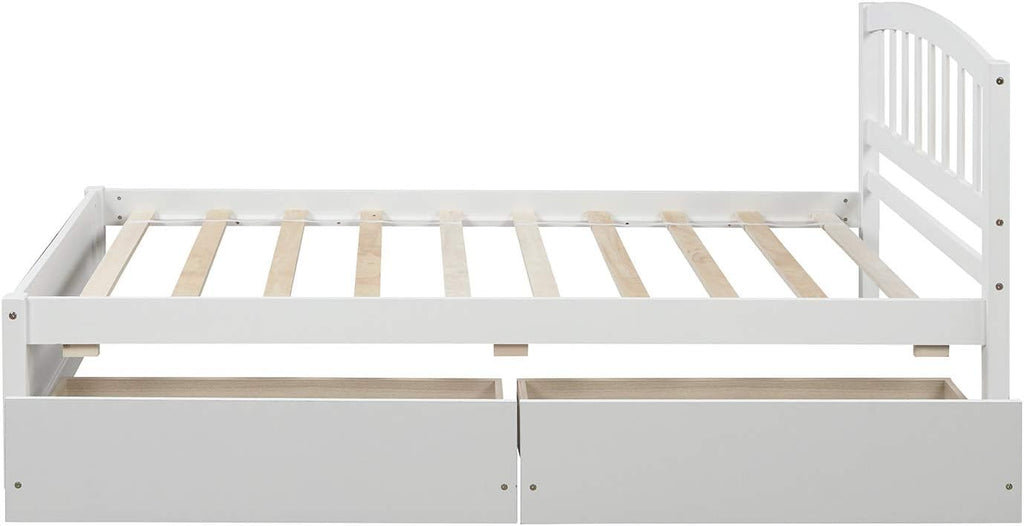 White 79.5x41.8x37.4 inches Platform Double Bed Frame with Two Drawers and Headboard J324