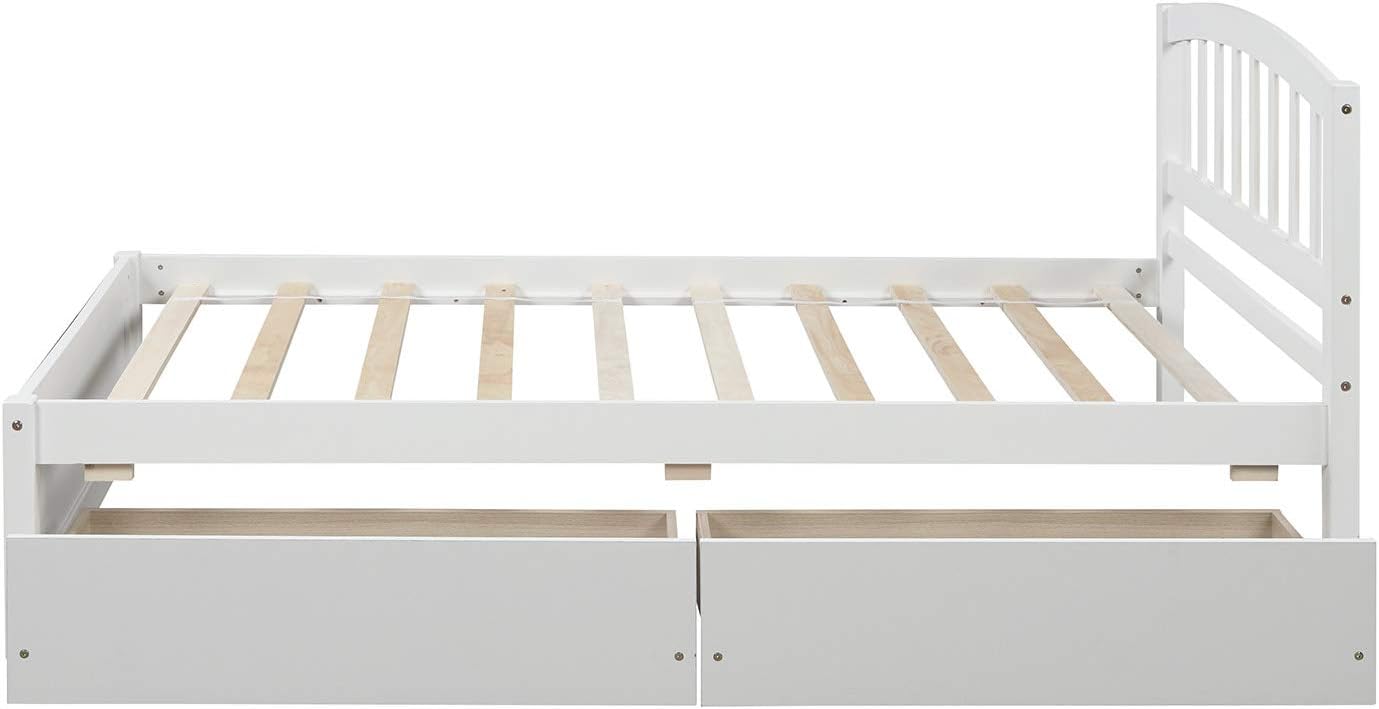 White 79.5x41.8x37.4 inches Platform Double Bed Frame with Two Drawers and Headboard J324