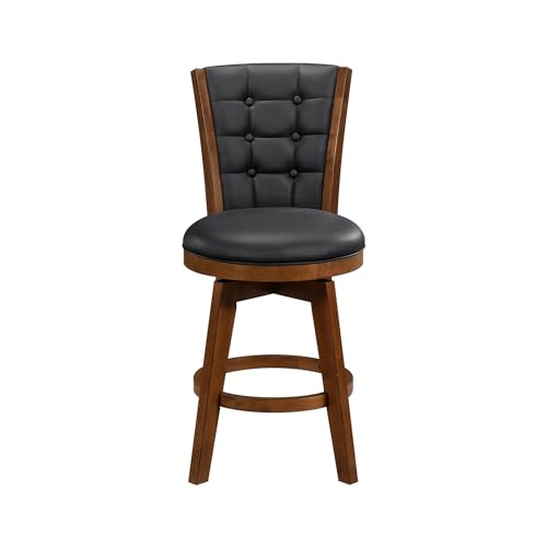 Swivel Bar Stools Set of 2, Counter Height, Chestnut Finish and Black Faux Leather Cushion Seat F48567