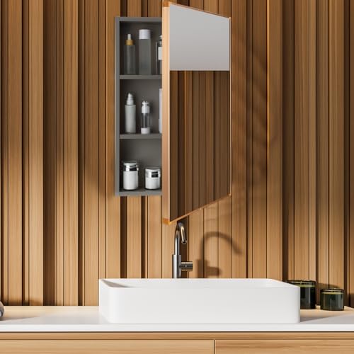Light Grey 16 x 24 inch Wall Mounted Framed Medicine Cabinet with Mirror N856104