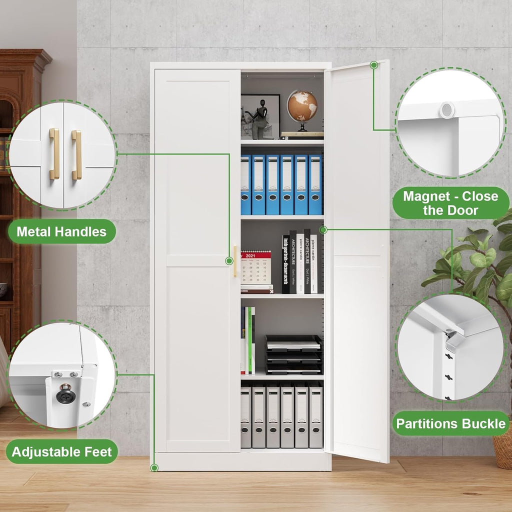White Tall Kitchen Pantry Cabinet with Doors and Shelves G329