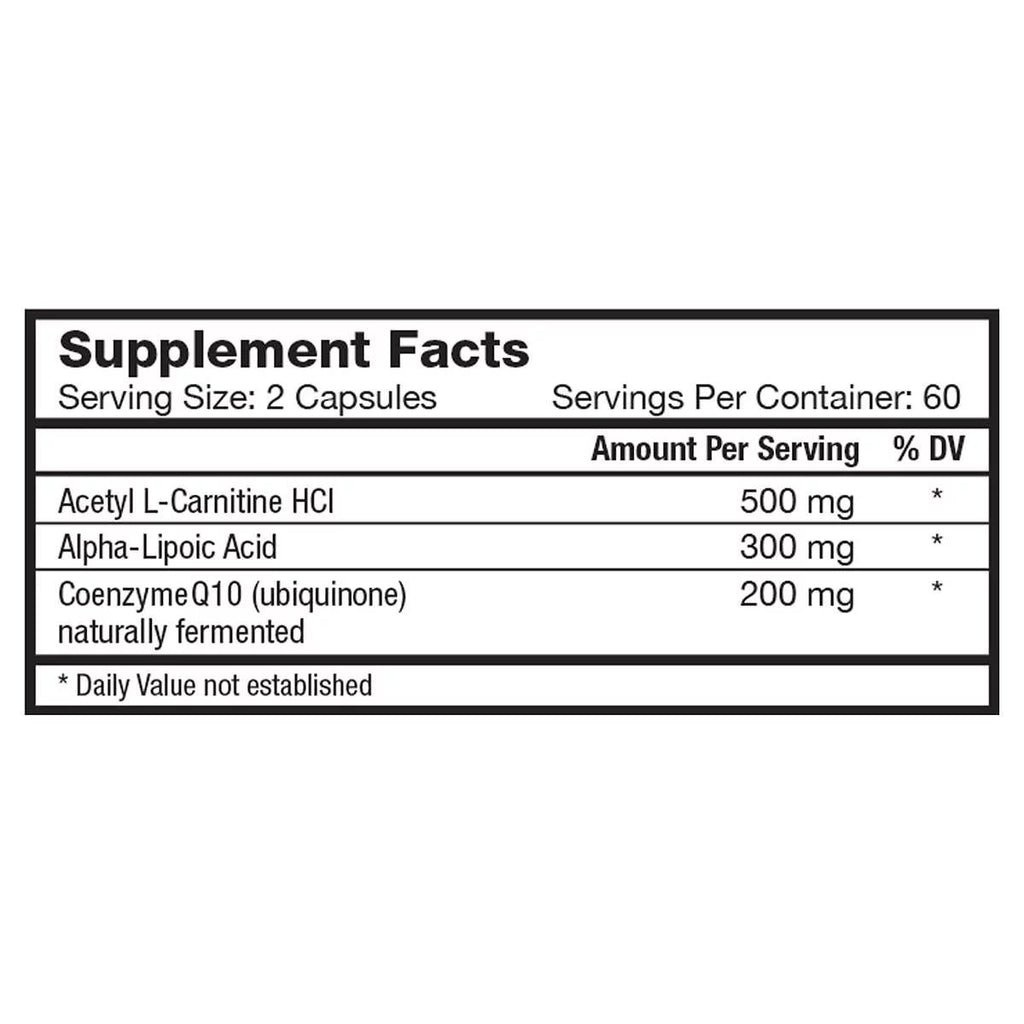 120 Vegetarian Capsules CoQ10 Alpha Lipoic Acid Acetyl L-Carnitine A4491