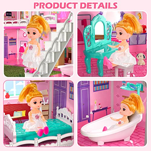 4 Stories 10 Rooms Dollshouse with 2 Princesses Slide Accessories P741329
