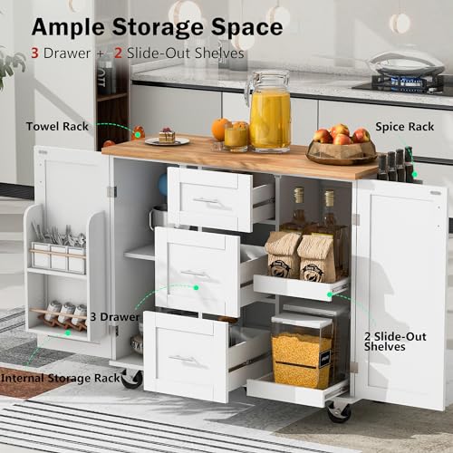 Grey Blue Rolling Kitchen Island With Storage And Drop Leaf K281