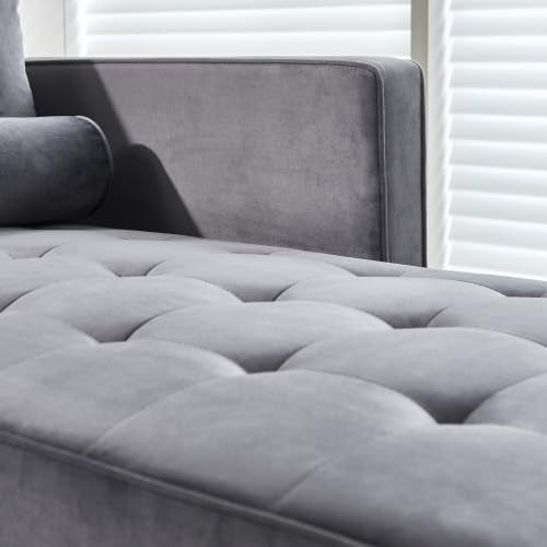 Gray Velvet Chaise Lounge Chair with Tufted Cushion M971