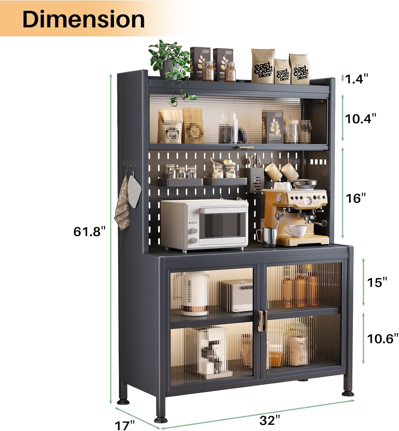 5-Tier Grey Bakers Rack with Cabinet T2934