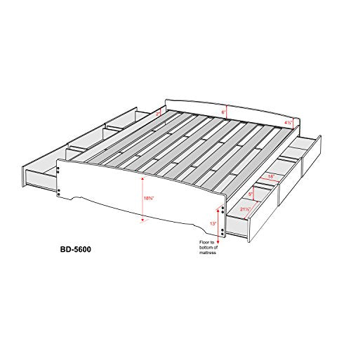 Full 6-Drawer Platform Storage Bed, White J3371