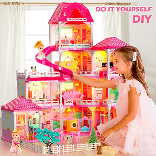4 Stories 10 Rooms Dollshouse with 2 Princesses Slide Accessories P741329