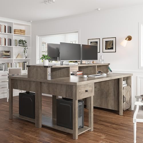 Ash Gray Wood Desk with Drawer & Power Outlets M958374