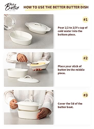 Porcelain White 3pcs Large Butter Dish with Lid J96980