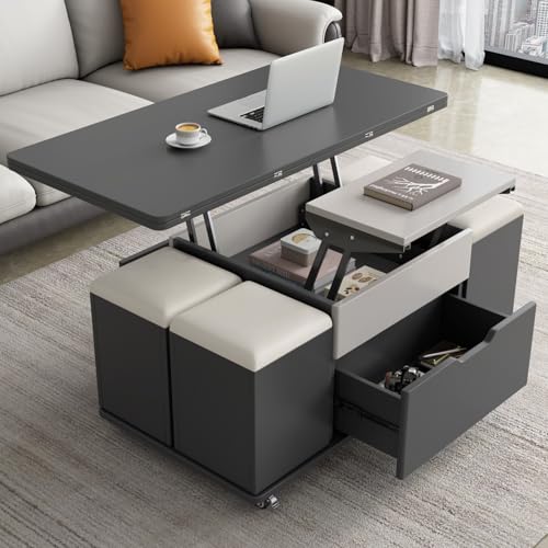 Lift Top Coffee Table with 4 Stools and Storage I815295