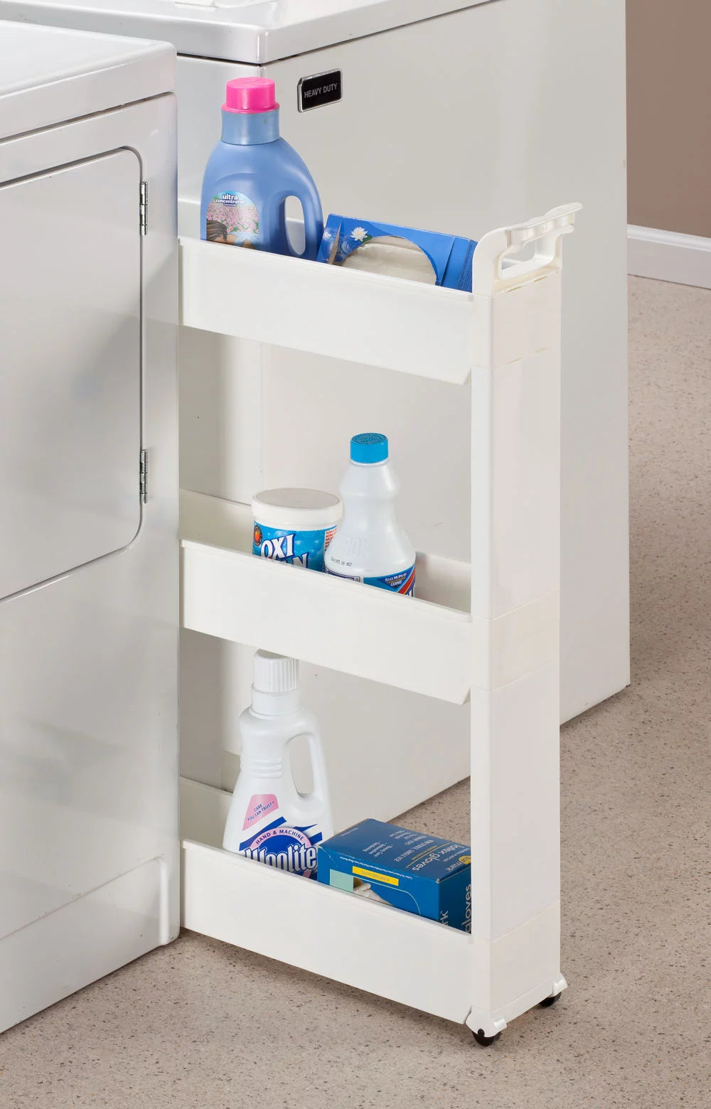 Slim Storage Cart with 3 Baskets and Rolling Casters, Durable Plastic, 21" x 5" x 28 1/4" Y993