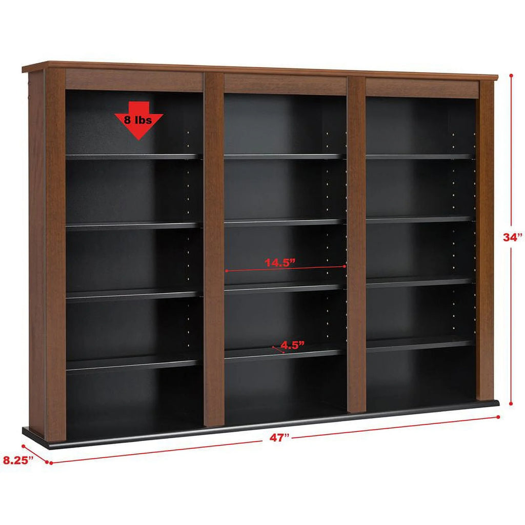 Triple Floating Media Wall Storage in Cherry and Black S843
