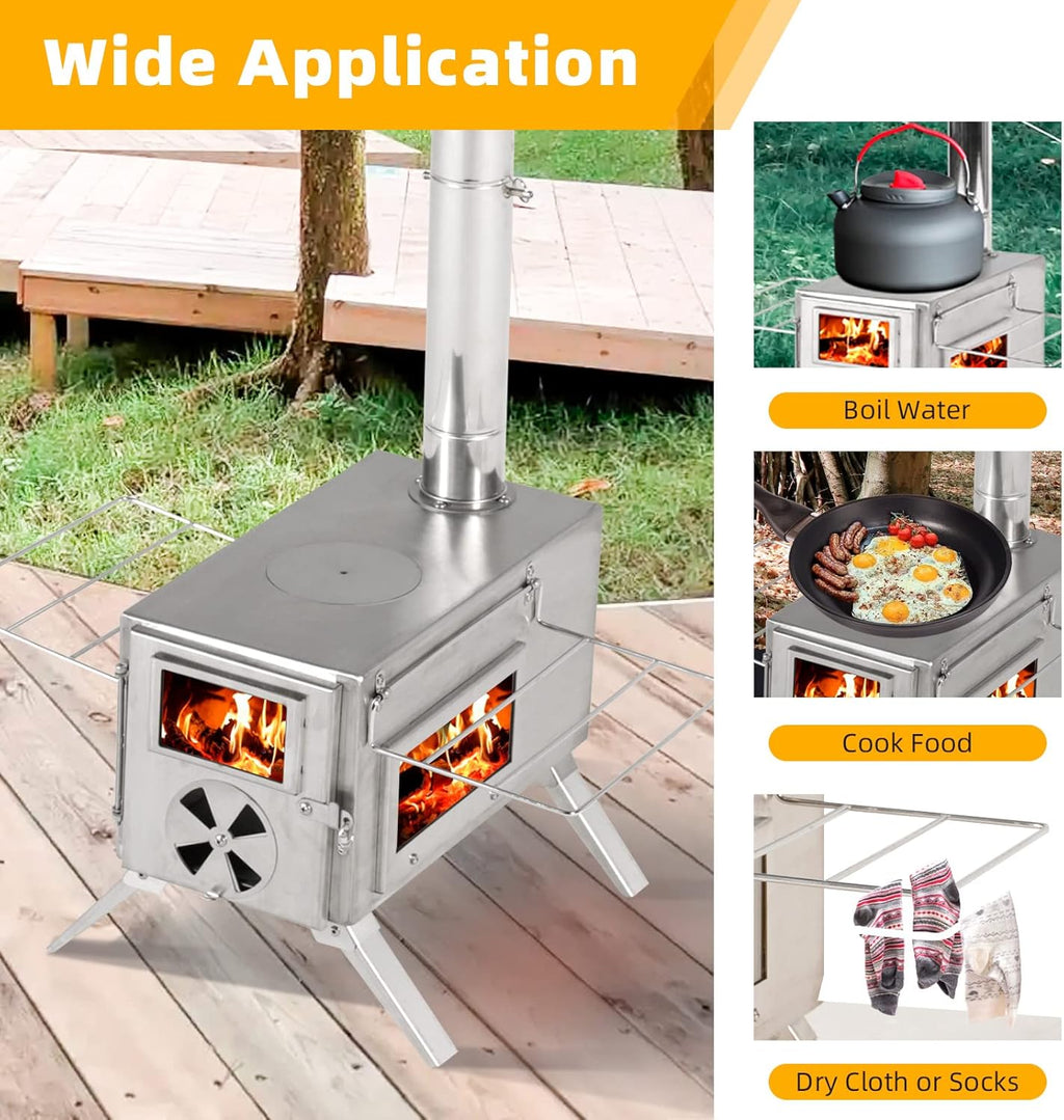 Stainless Steel Wood Burning Camping Stove with Chimney Pipes J7812