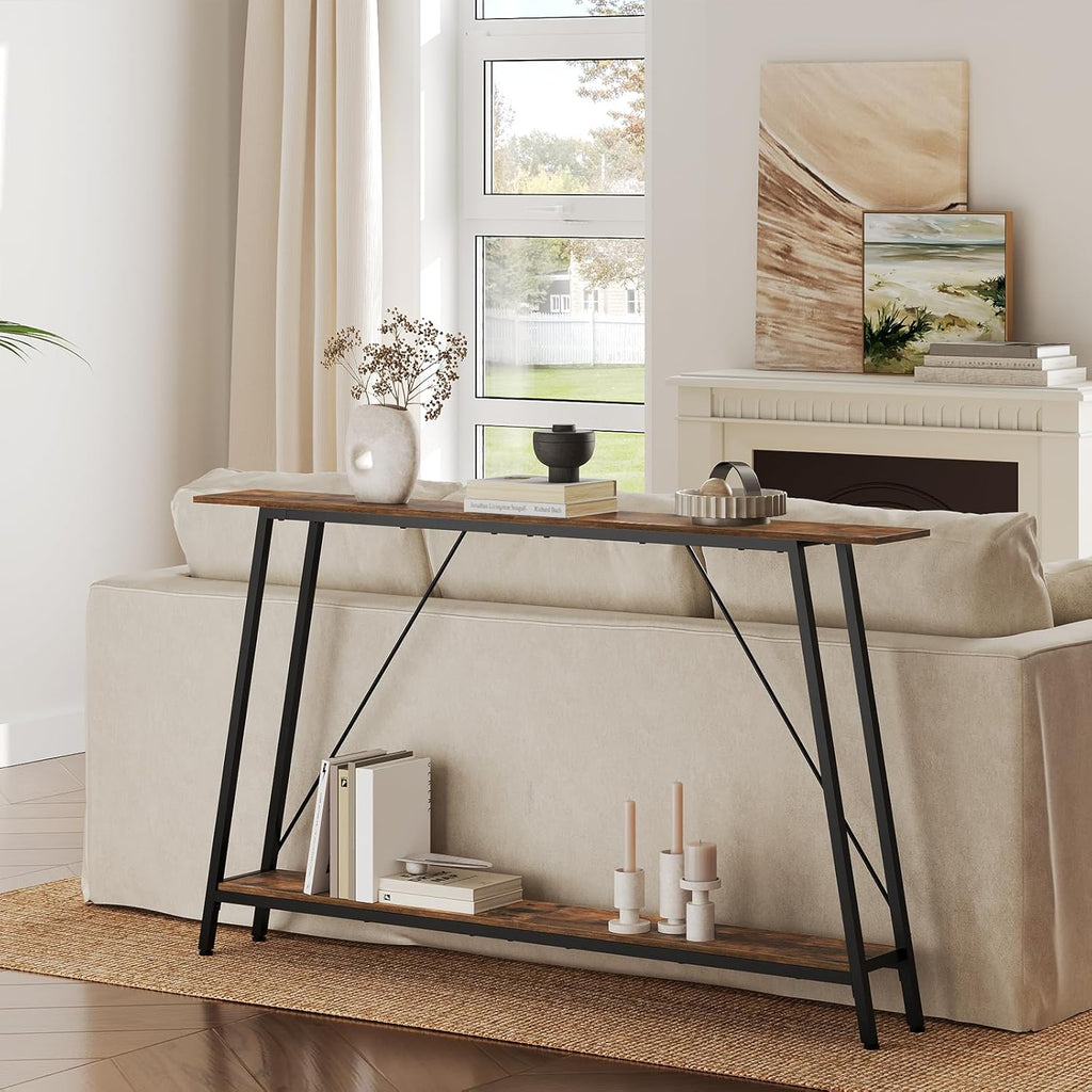 Rustic Brown and Black Console Table E79873