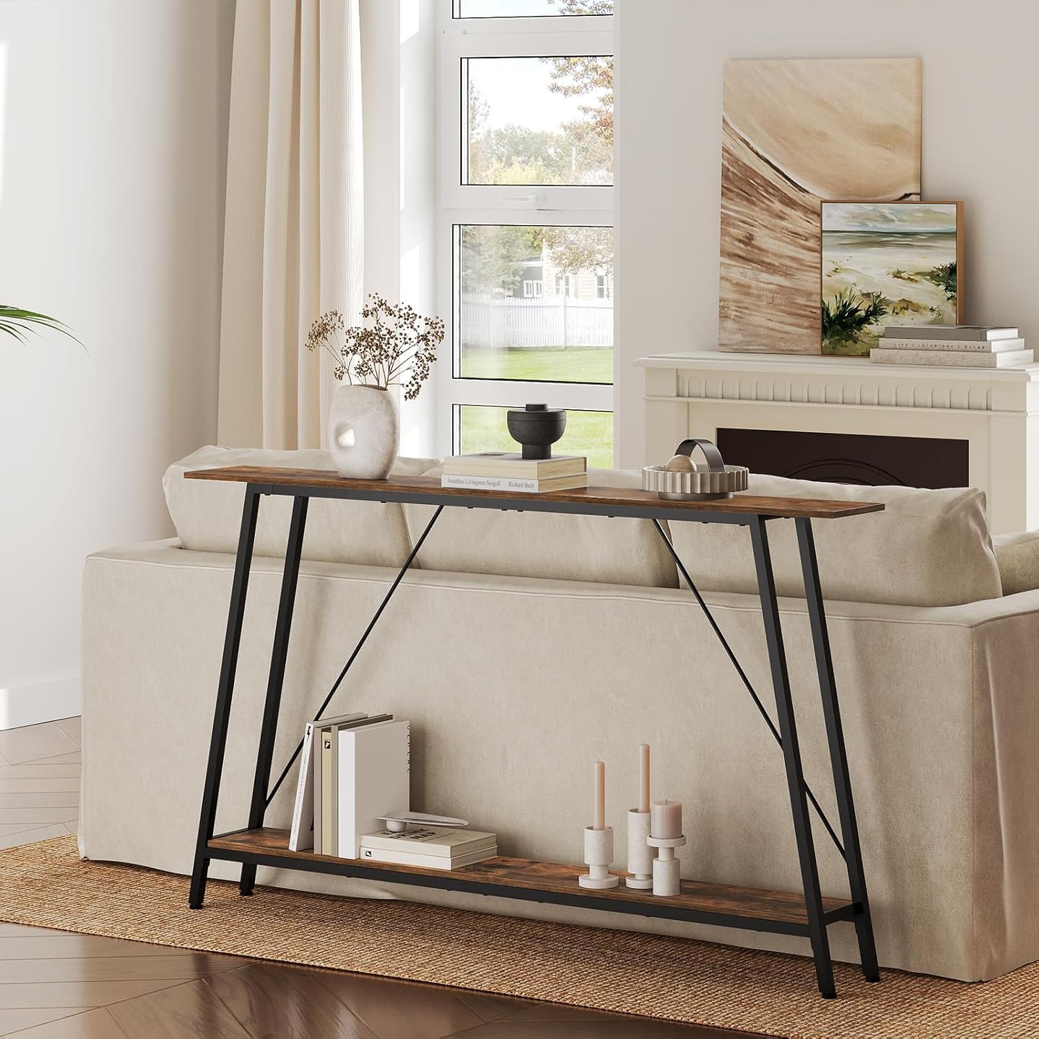 Rustic Brown and Black Console Table E79873