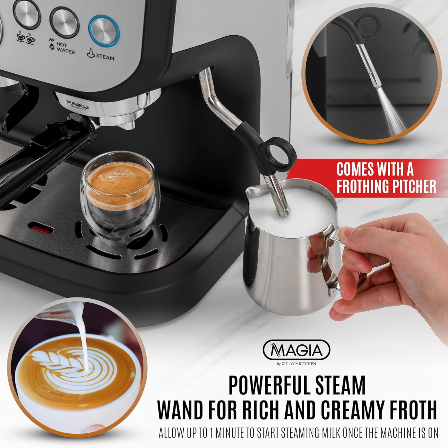 Manual Espresso Machine with Grinder and Milk Frother C5960