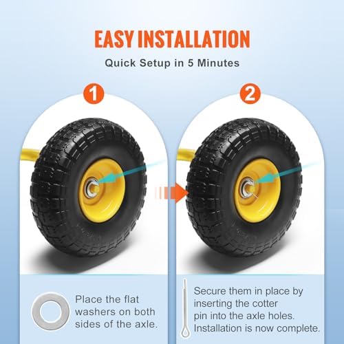 10-Inch Solid Rubber Flat Free Tubeless Tires and Wheels, 2-Pack G974