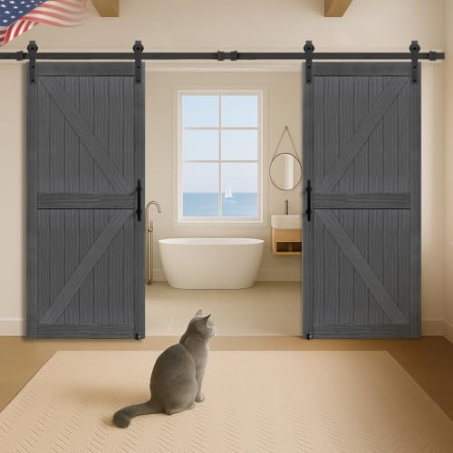 20 in x 84 in Elephant Gray Solid Wood Barn Door with Sliding Door Hardware Kit F533830