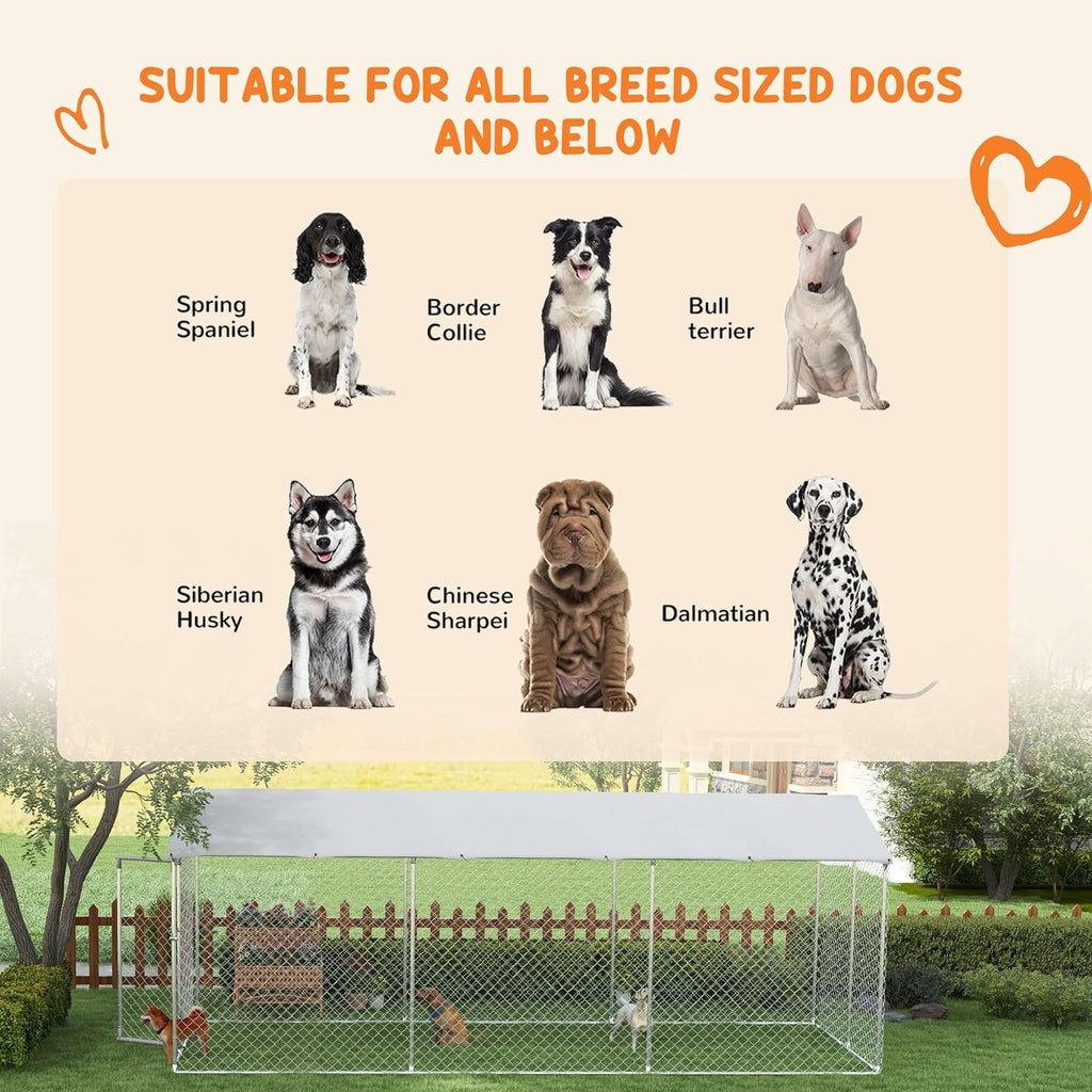 Large Heavy Duty Dog Kennel with Waterproof Cover, Galvanized Chain Link, 19.7' x 7.5' x 7.5' M920164