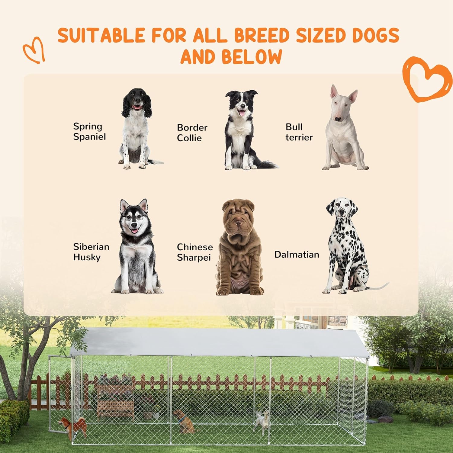 Large Heavy Duty Dog Kennel with Waterproof Cover, Galvanized Chain Link, 19.7' x 7.5' x 7.5' M920164