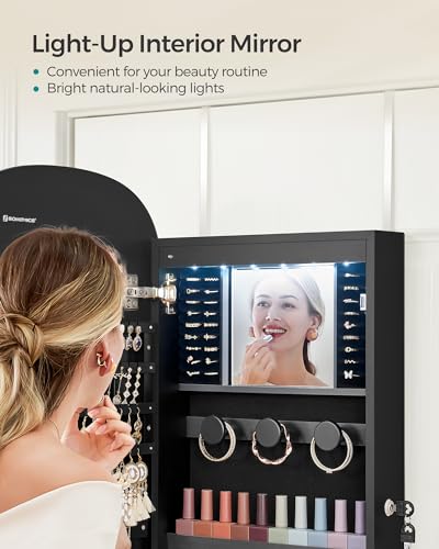 LED Jewelry Cabinet with Storage, 3.9 x 16.5 x 42.5 Inches, Black G1763