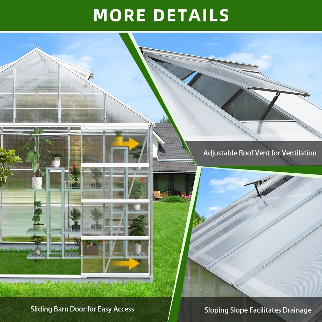 10' x 16' Walk-in Greenhouse with Aluminum Frame and Adjustable Roof Vent J4958