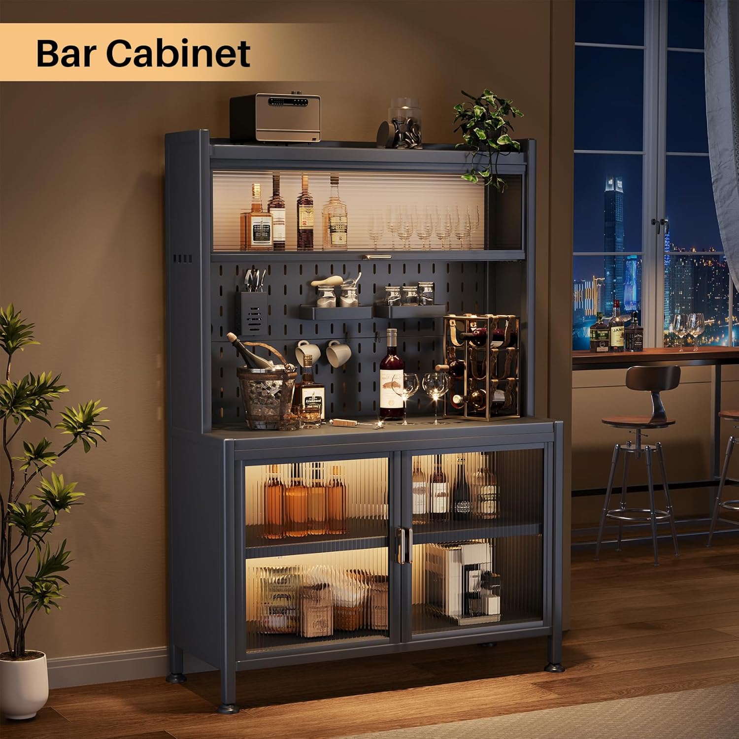 5-Tier Grey Bakers Rack with Cabinet T2934